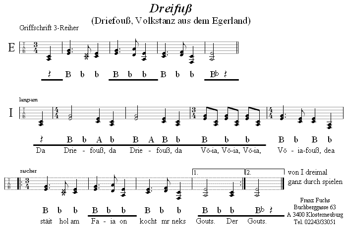 Dreifuß (Driefouß) in Griffschrift für Steirische Harmonika