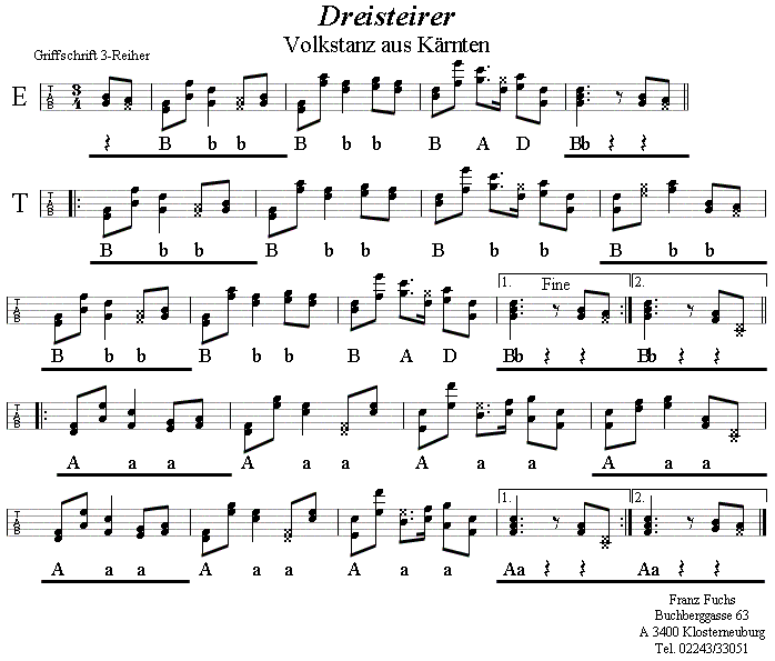 Dreisteirer aus Winklern in Griffschrift für Steirische Harmonika