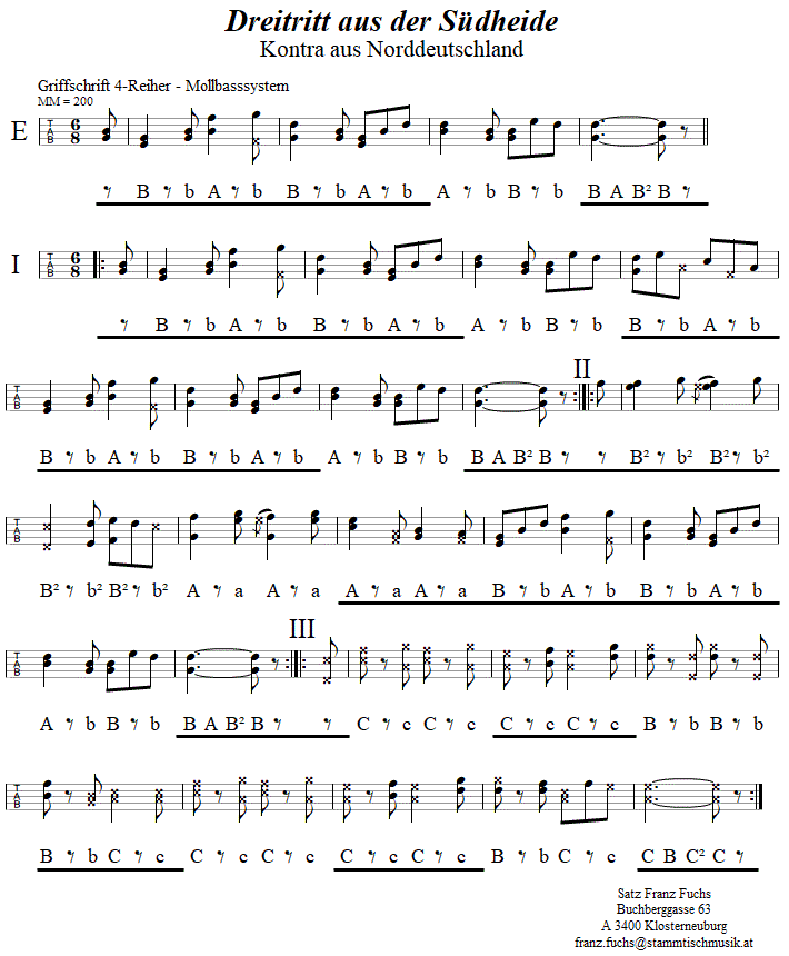 Dreitritt aus der Südheide, in Griffschrift für Steirische Harmonika