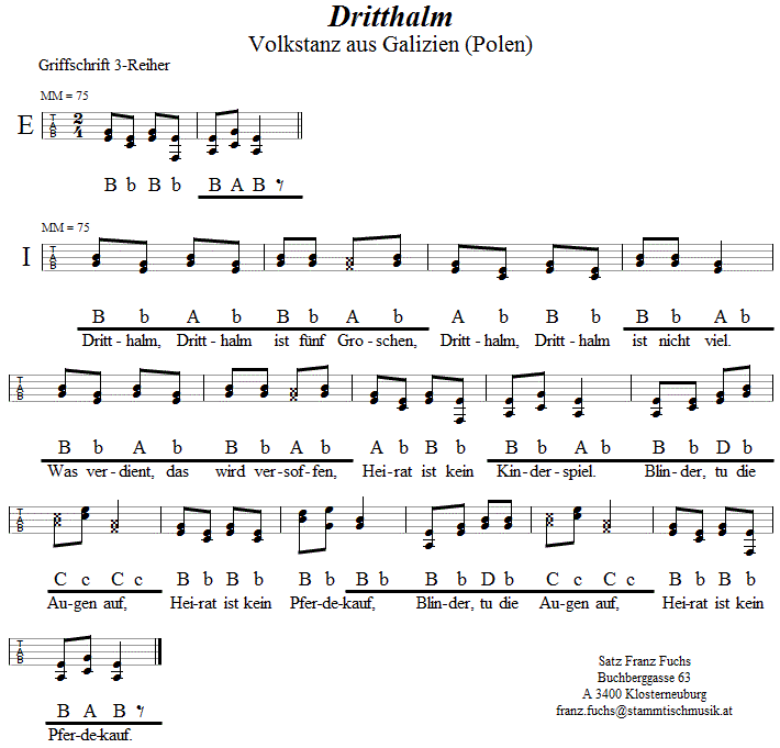 Dritthalm in Griffschrift für Steirische Harmonika