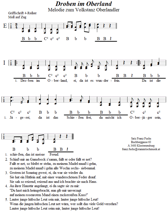 Oberlandler (Droben im Oberland), in Griffschrift für Steirische Harmonika