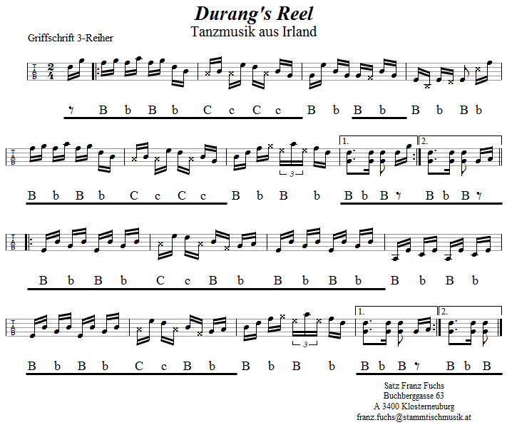 Virginia Reel (Durang's Reel), in Griffschrift für Steirische Harmonika