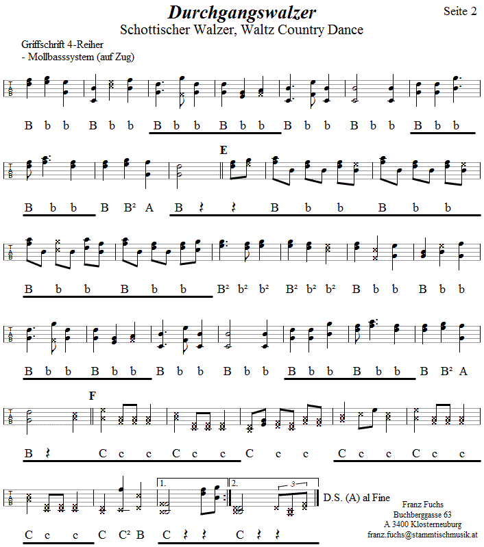 Schottischer Walzer (Durchgangswalzer), in Griffschrift für Steirische Harmonika