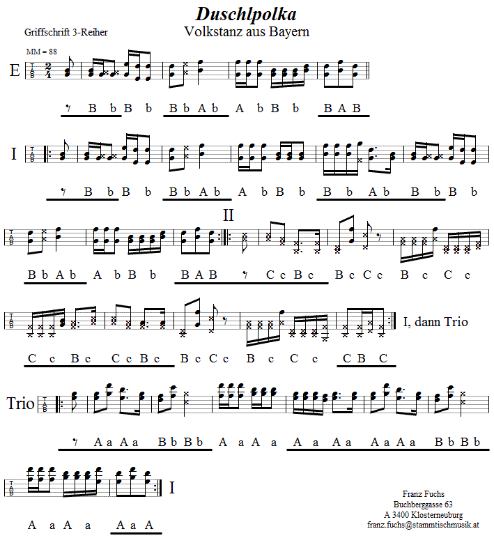 Duschlpolka, in Griffschrift für Steirische Harmonika