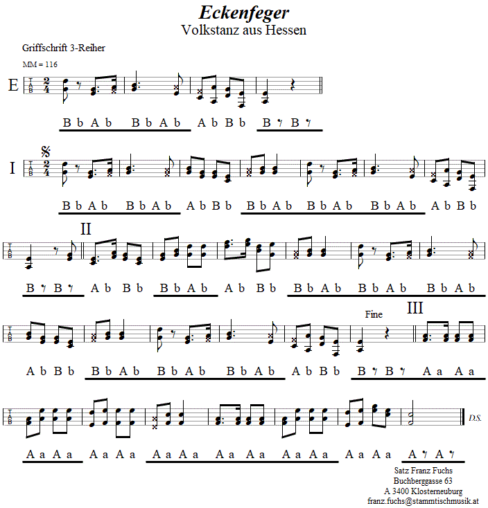 Eckenfeger, in Griffschrift für Steirische Harmonika