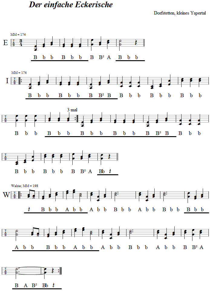 Der einfache Eckerische, in Griffschrift für Steirische Harmonika