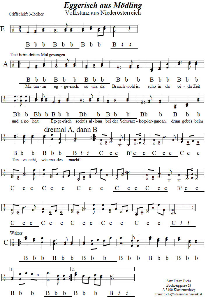 Eggerisch aus Mödling, in Griffschrift für Steirische Harmonika