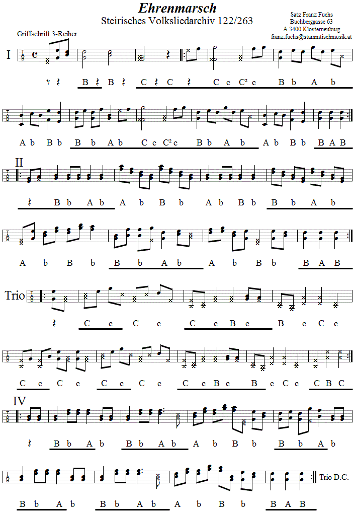 Ehrenmarsch, in Griffschrift für Steirische Harmonika