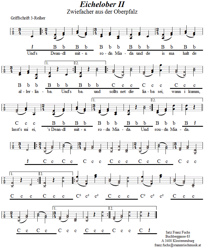 Eichelober (Eich'l unter) - Zwiefacher, in Griffschrift für Steirische Harmonika