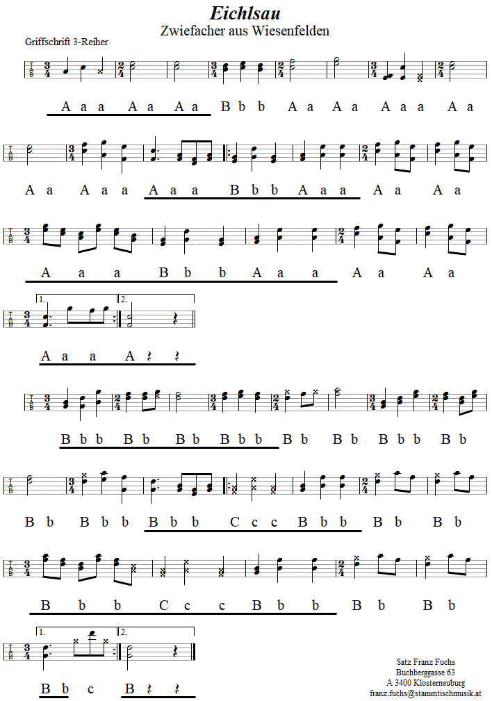 Eichlsau, Zwiefacher in Griffschrift für Steirische Harmonika