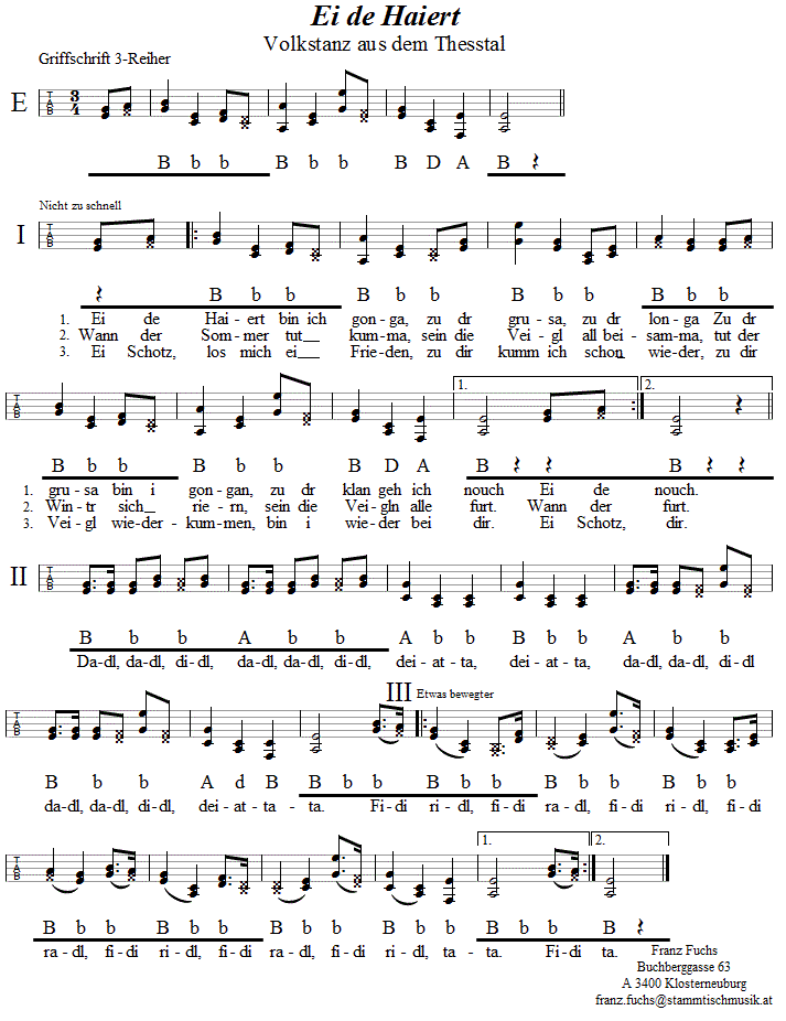 Ei de Haiert - in Griffschrift für Steirische Harmonika