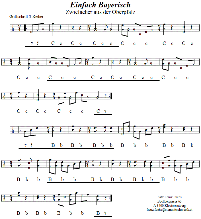 Einfach Bayerisch, Zwiefacher in Griffschrift für Steirische Harmonika