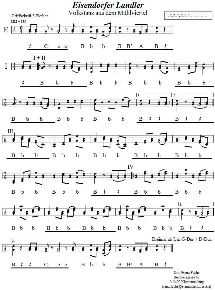 Eisendorfer Landler, in Griffschrift für Steirische Harmonika