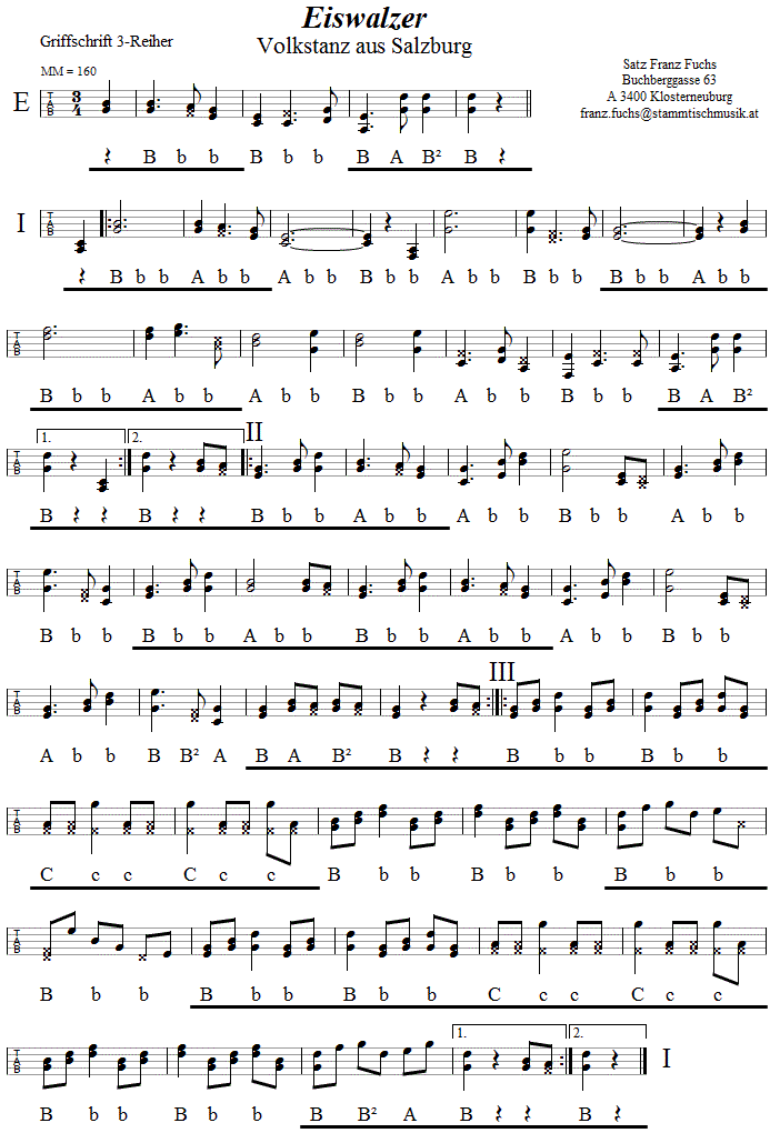 Eiswalzer Griffschrift - Musik zum Volkstanz - Volksmusik und Volkstanz in Klosterneuburg