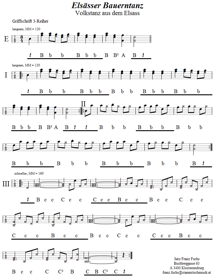 Elsässer Bauerntanz in Griffschrift für Steirische Harmonika