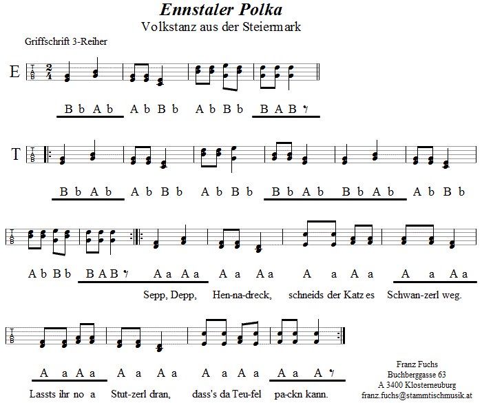 Ennstaler Polka Griffschrift - Musik zum Volkstanz - Volksmusik und Volkstanz