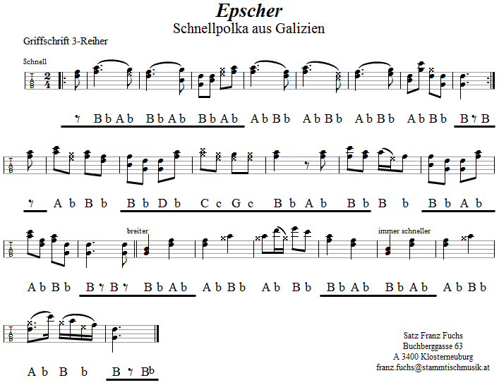 Epscher, in Griffschrift für Steirische Harmonika