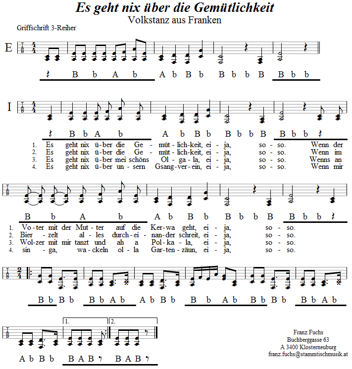 Es geht nix über die Gemütlichkeit, in Griffschrift für Steirische Harmonika