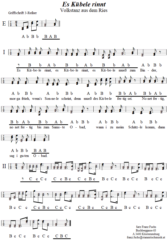 Es Kübele rinnt - in Griffschrift für Steirische Harmonika