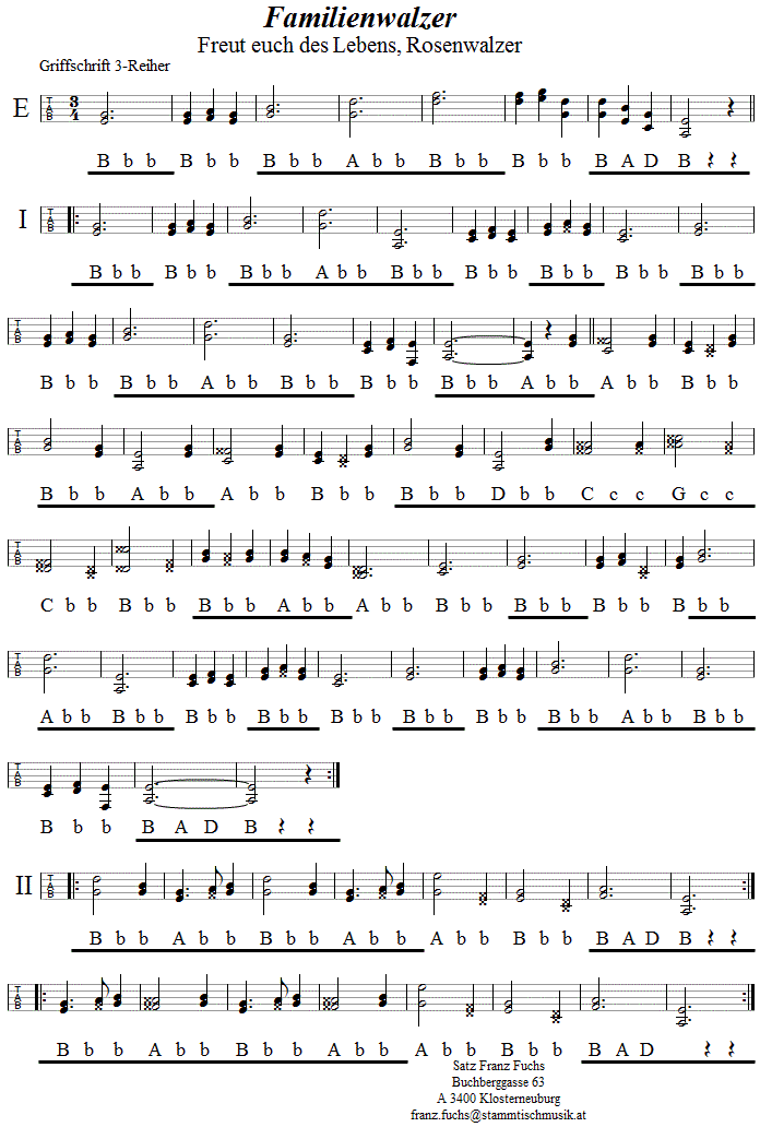 Familienwalzer Griffschrift - Musik zum Volkstanz - Volksmusik und Volkstanz