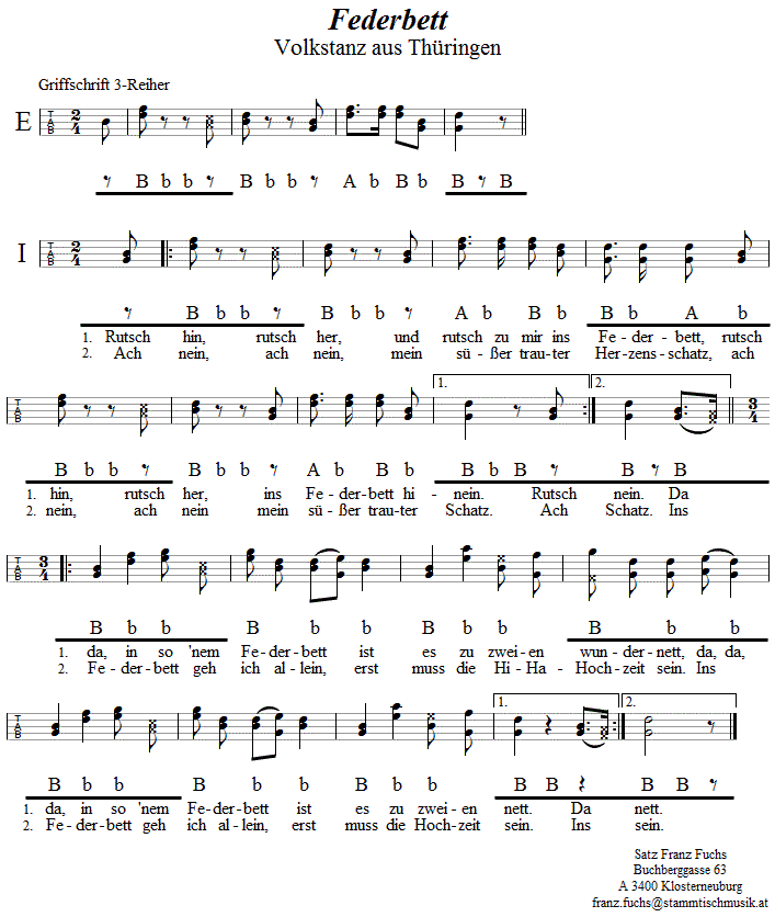 Federbett aus Thüringen, in Griffschrift für Steirische Harmonika