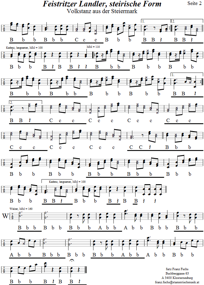 Feistritzer Landler, steirische Form, in Griffschrift für Steirische Harmonika