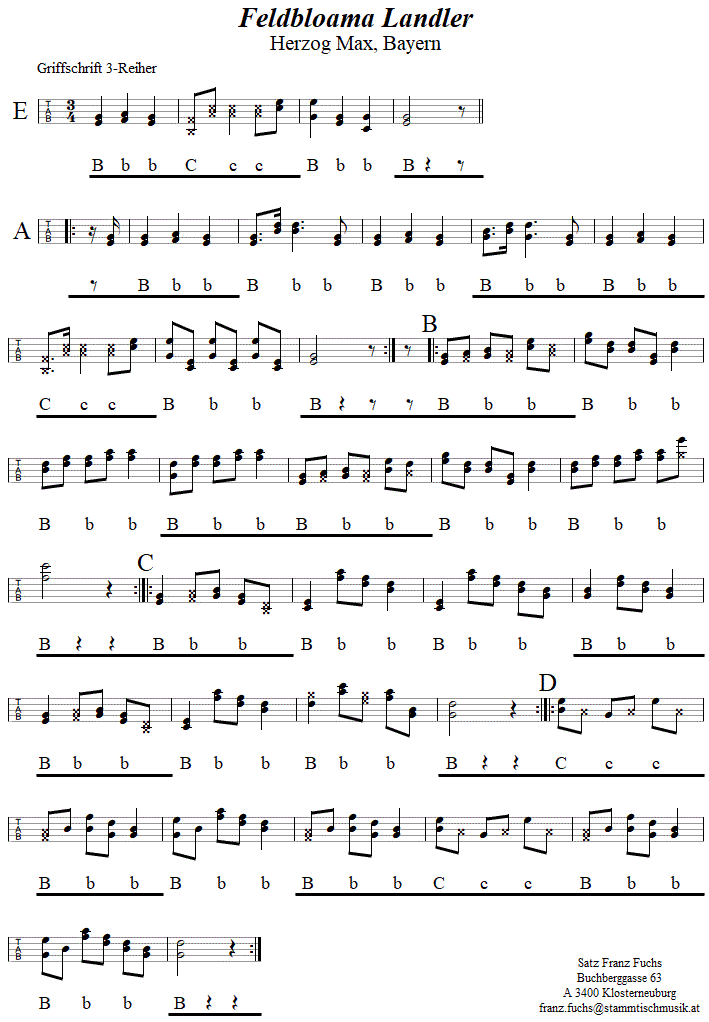 Feldbloama Landla, in Griffschrift für Steirische Harmonika