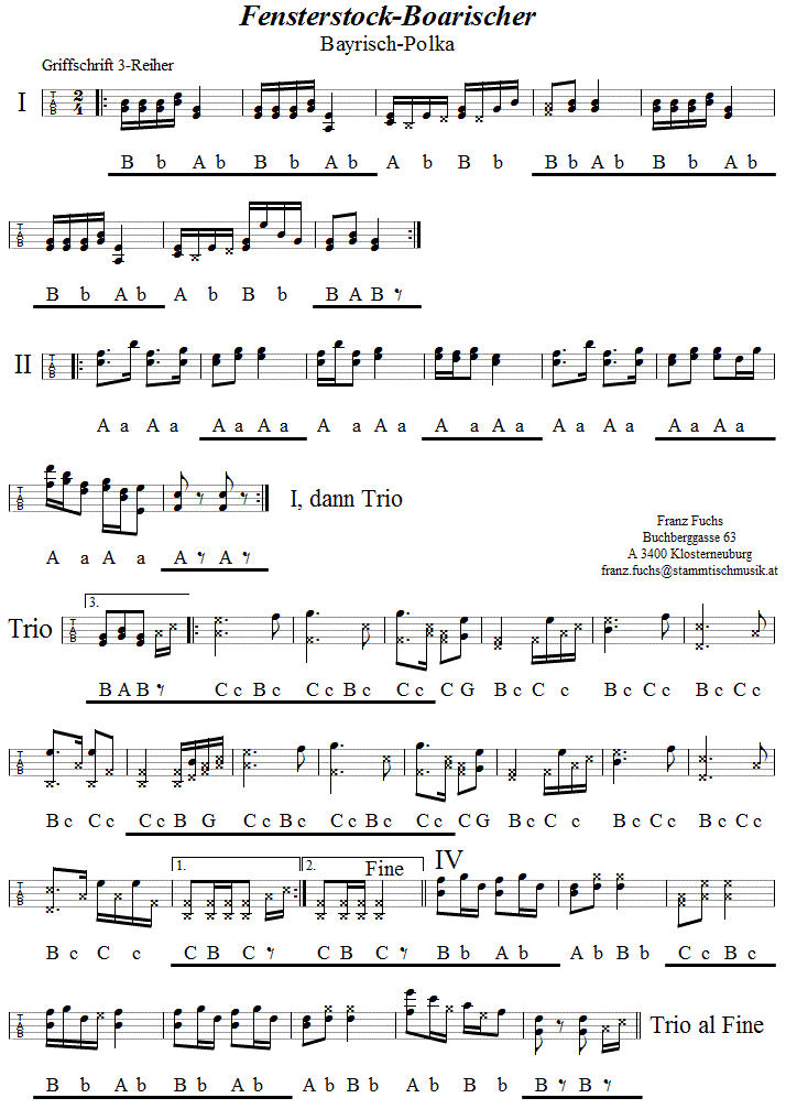 Fensterstockboarischer - in Griffschrift für Steirische Harmonika