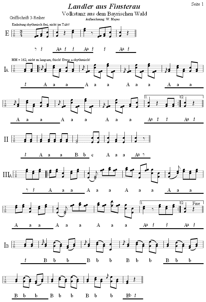 Finsterauer Landler in Griffschrift für steirische Harmonika