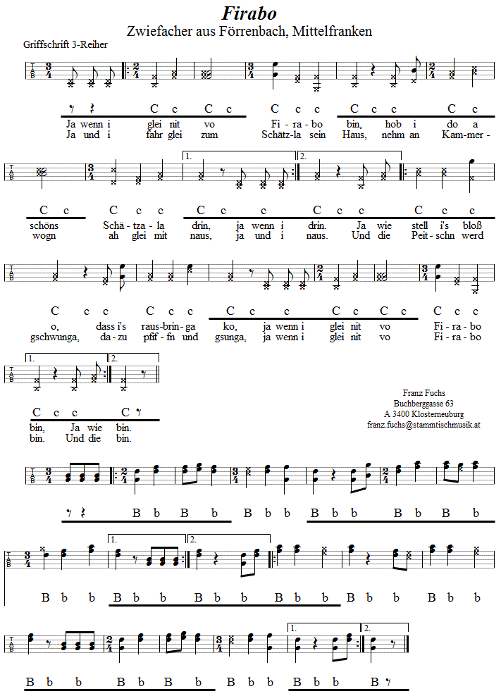 Firabo, Zwiefacher in Griffschrift für Steirische Harmonika