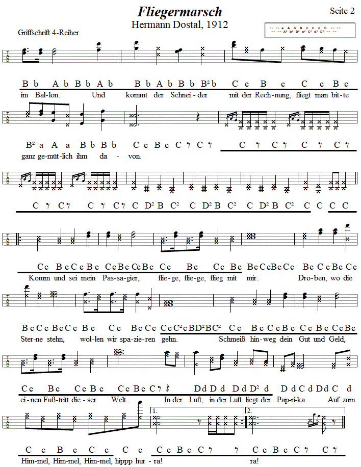 Fliegermarsch von Hermann Dostal in Griffschrift für Steirische Harmonika