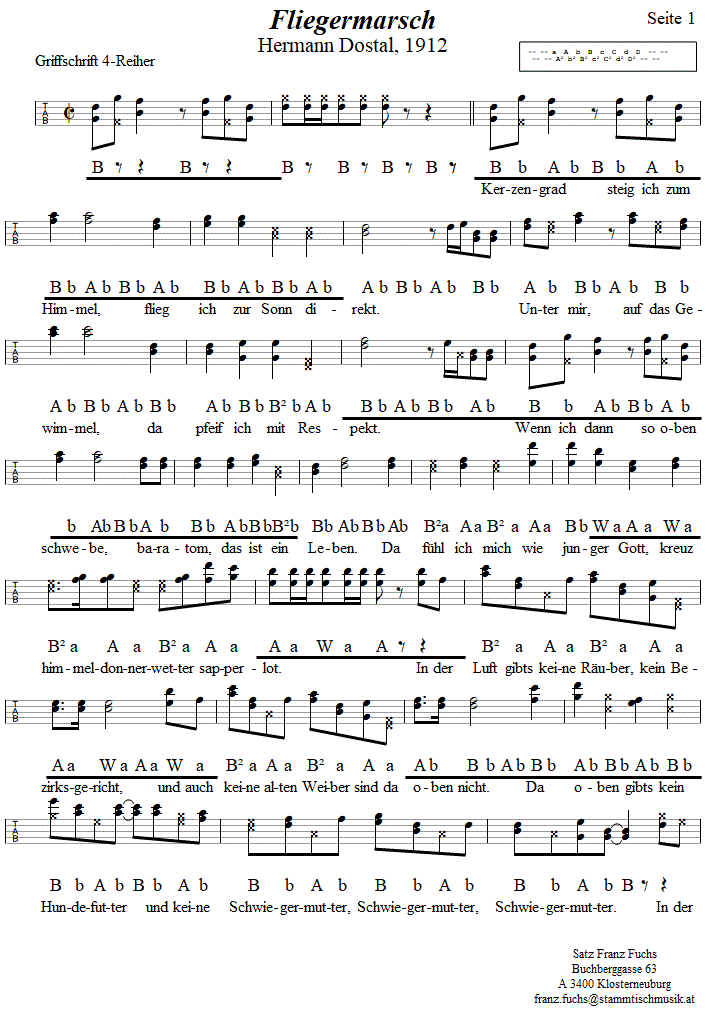 Fliegermarsch von Hermann Dostal in Griffschrift für Steirische Harmonika