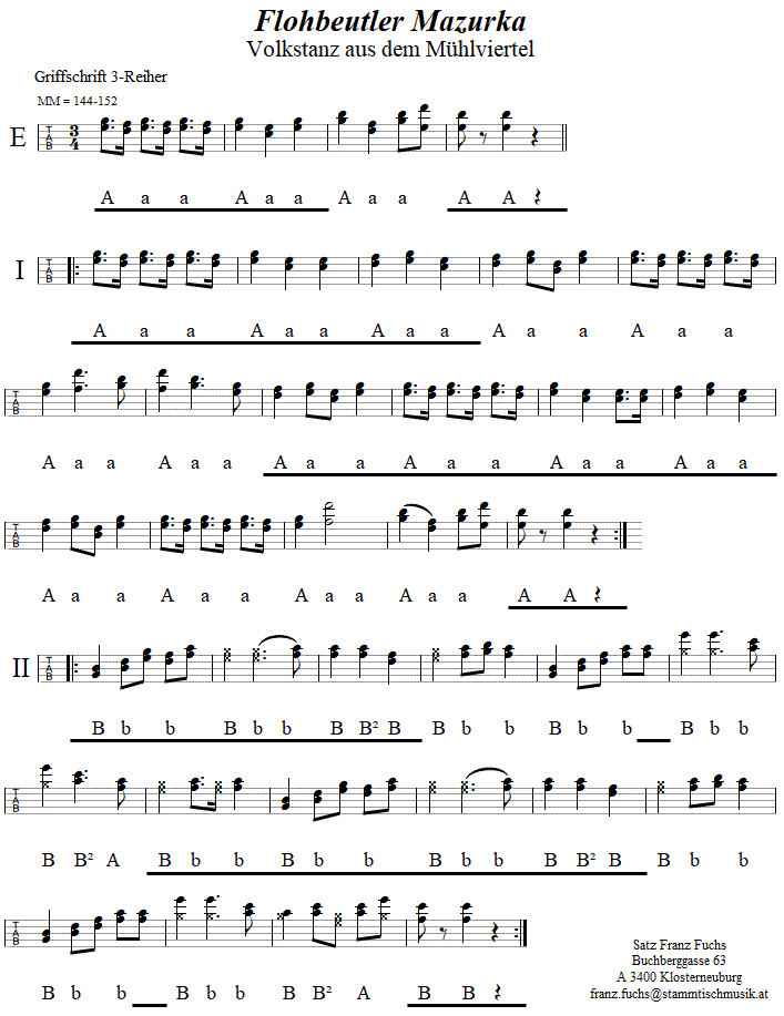 Flohbeutler Mazurka in Griffschrift für Steirische Harmonika