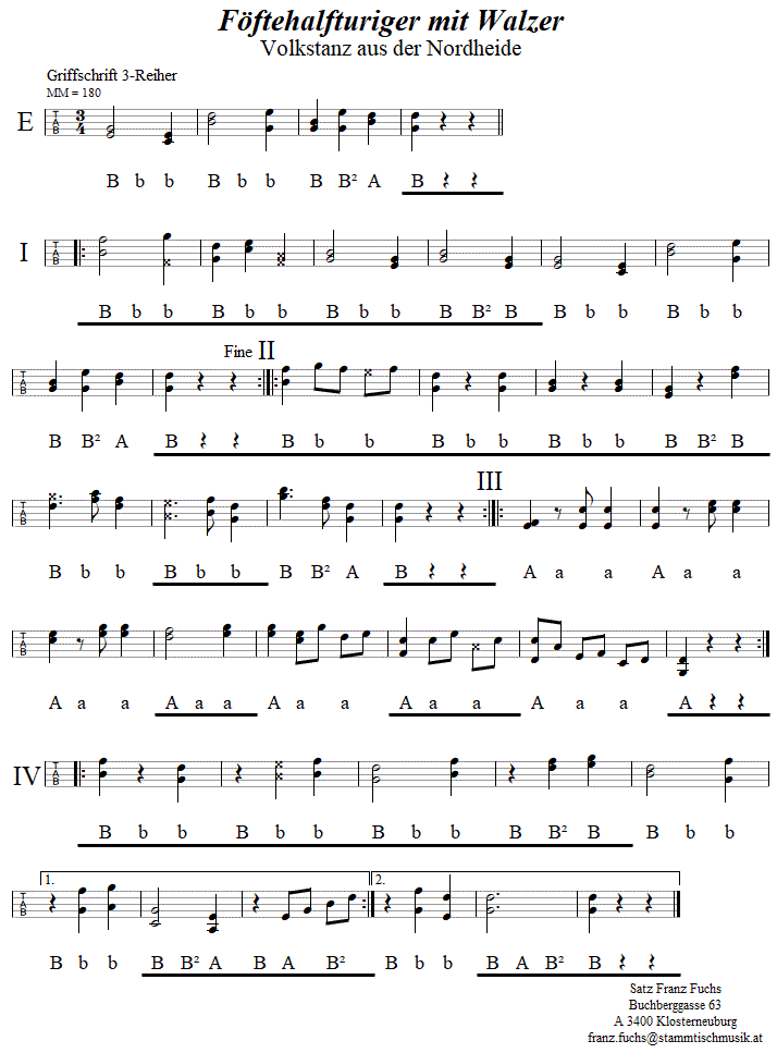 Föftehalfturiger mit'n Walzer, in Griffschrift für Steirische Harmonika