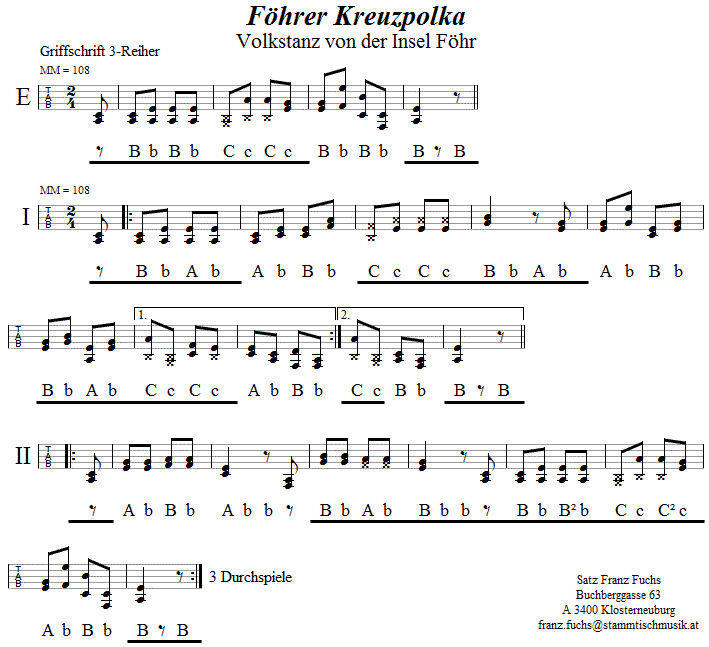 Föhrer Kreuzpolka, in Griffschrift für Steirische Harmonika