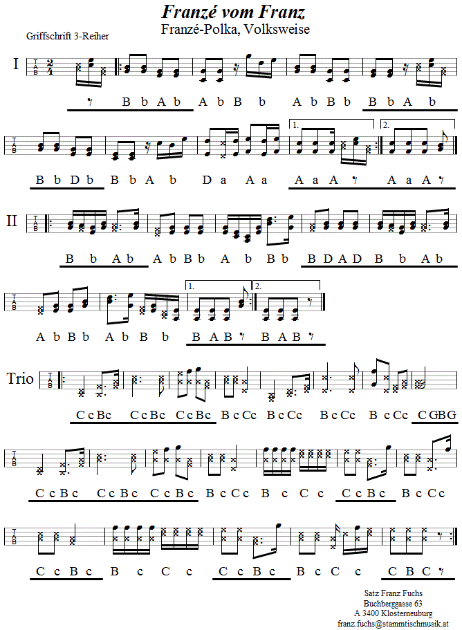 Franzé vom Franz in Griffschrift für Steirische Harmonika - Noten aus dem Repertoire