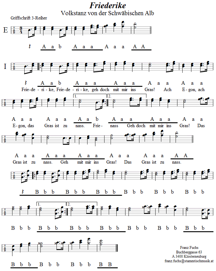 Friederike, in Griffschrift für Steirische Harmonika