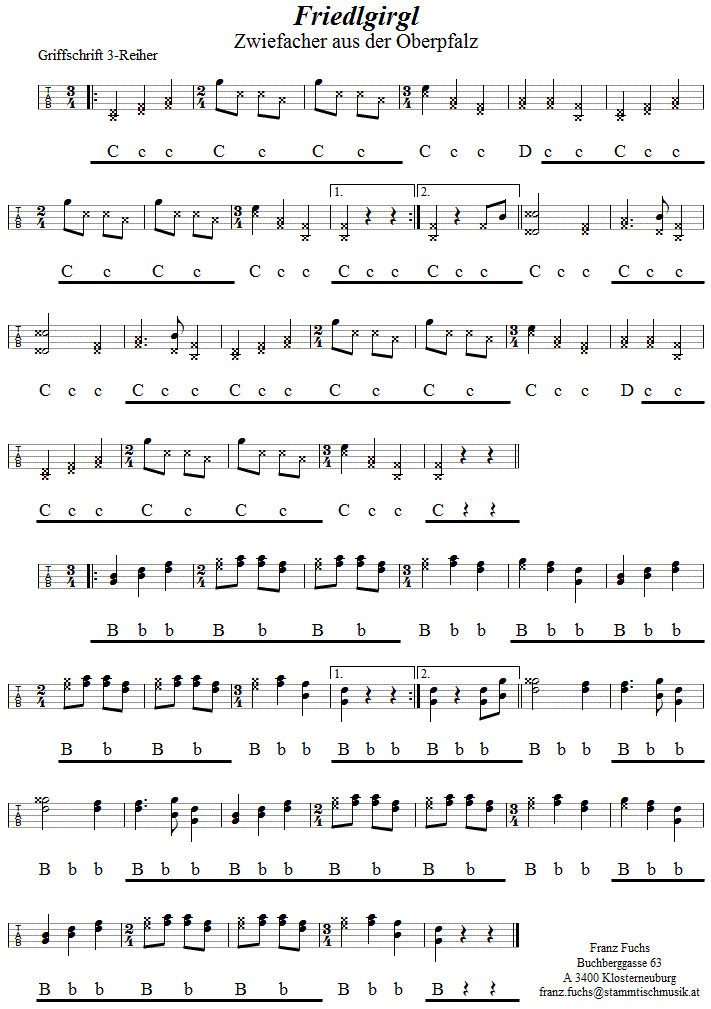 Friedlgirgl, Zwiefacher in Griffschrift für Steirische Harmonika