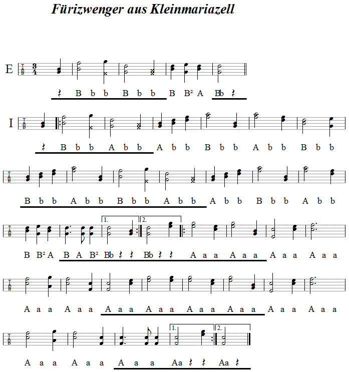 Fürizwenger aus Kleinmariazell - in Griffschrift für Steirische Harmonika