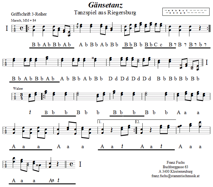 Gänsetanz in Griffschrift für Steirische Harmonika