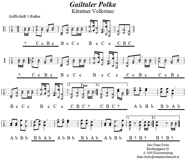 Gailtaler Polka, in Giffschrift für Steirische Harmonika