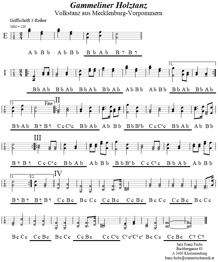 Gammeliner Holztanz, in Griffschrift für Steirische Harmonika