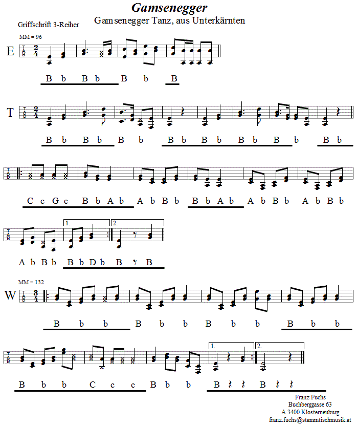 Gamsenegger Tanz in Griffschrift - Musik zum Volkstanz - Volksmusik und Volkstanz