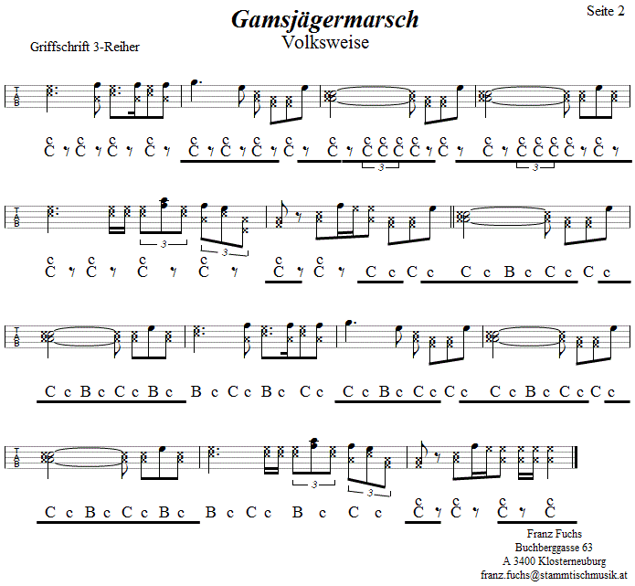 Gamsjägermarsch in Griffschrift für steirische Harmonika - Noten aus dem Repertoire