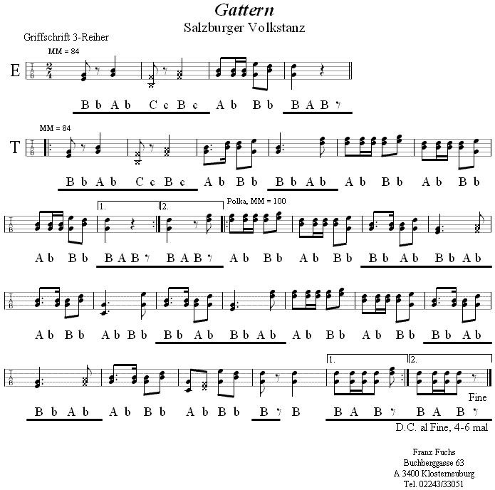 Gattern in Griffschrift für Steirische Harmonika