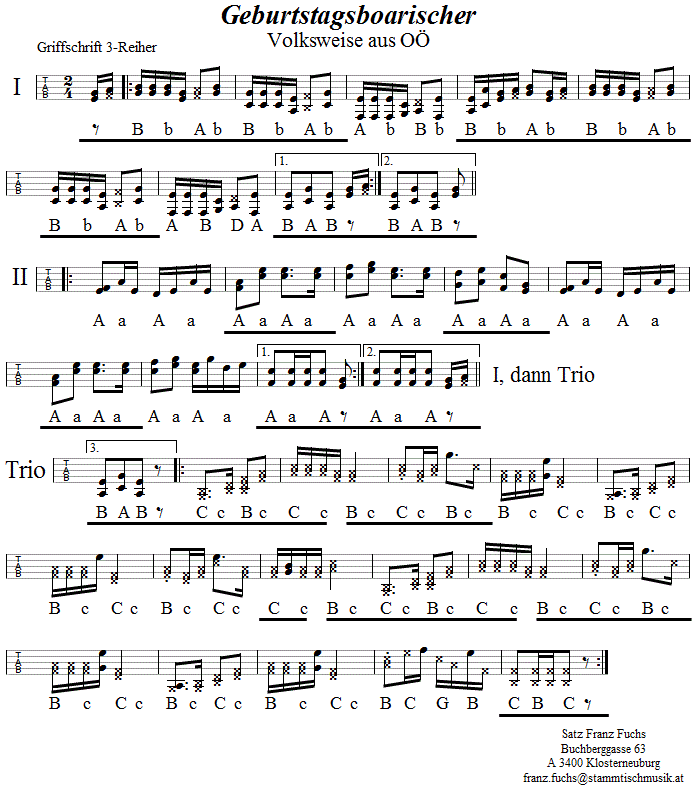 Geburtstagsboarischer in Griffschrift für Steirische Harmonika - Noten aus dem Repertoire