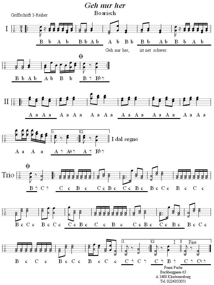 Geh nur her - Boarisch in Griffschrift für Steirische Harmonikae