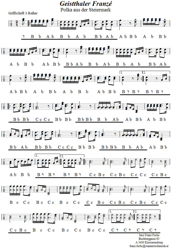 Geistthaler Franzé - in Griffschrift für Steirische Harmonika