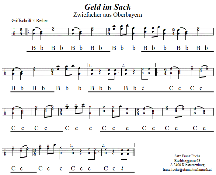 Geld im Sack Zwiefacher, Volkstanznoten