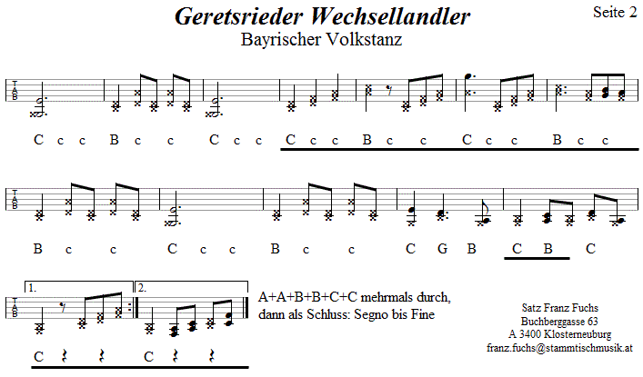 Geretsrieder Wechsellandler, in Griffschrift für Steirische Harmonika